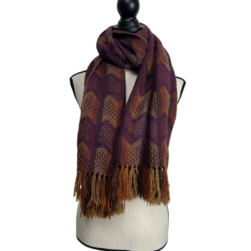 Figueroa Handmade Alpaca Wool Elegant Purple‎ and Gold Chevron Scarf